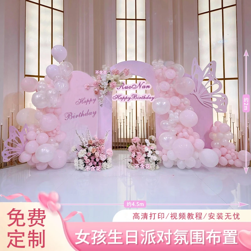 18岁成人礼生日场景布置生日惊喜女孩气球派对高级感背景墙装饰