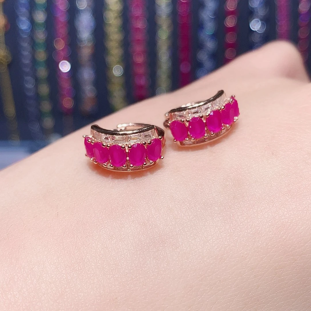 浪***涯耳饰银S925镶嵌红宝石