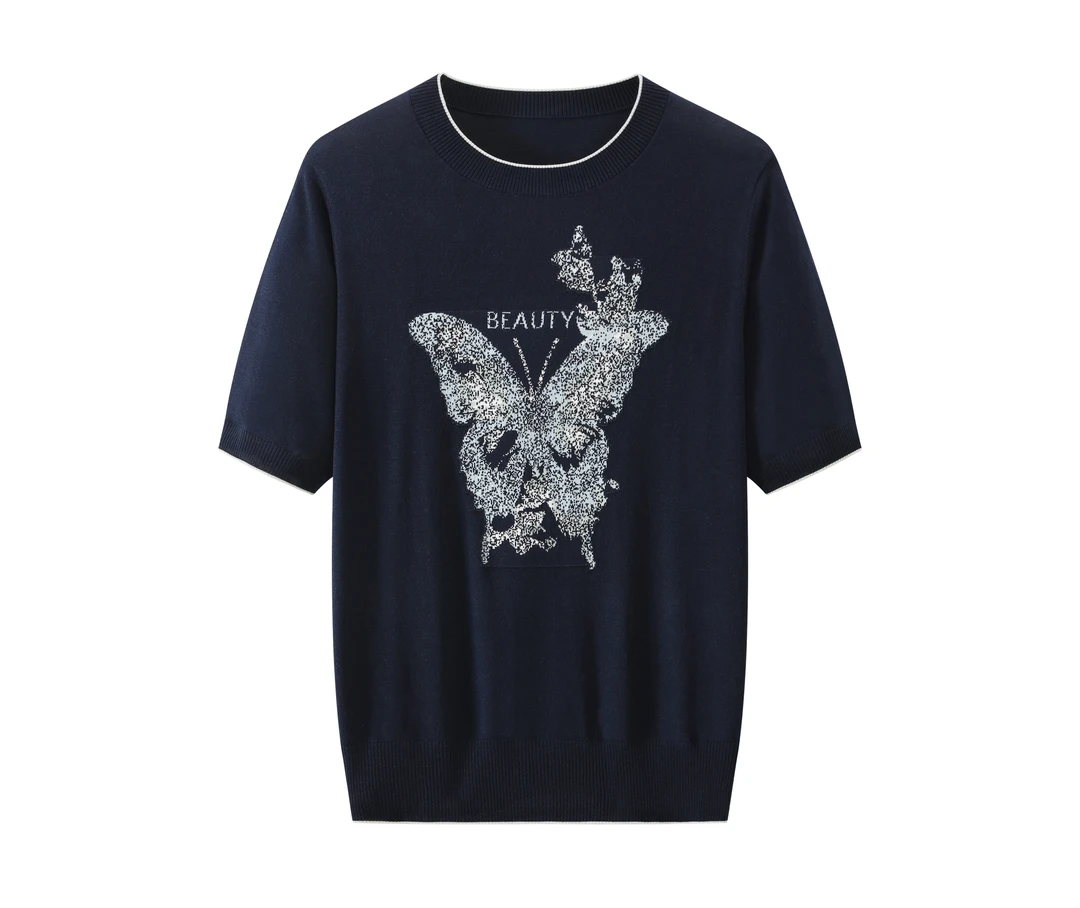 莱赛尔纤维圆领重工蝴蝶织花工艺时尚百搭显瘦针织衫5716