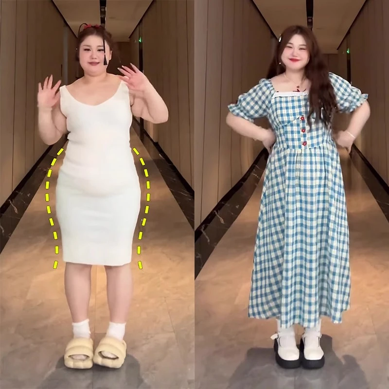 胖mm田园风连衣裙女夏季大码遮肚显瘦梨型身材收腰a字碎花长裙子