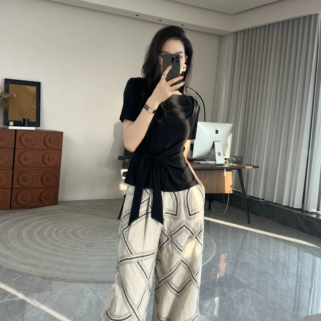 LINN【小蛮腰】5/14夏季新款侧系带收腰T恤X25TX354