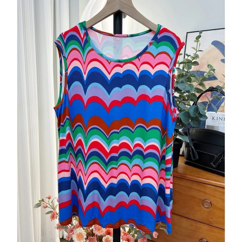 【艺术水波纹】凉爽整个夏天遮幅乳宽肩A版型女士夏莫代尔圆领背心