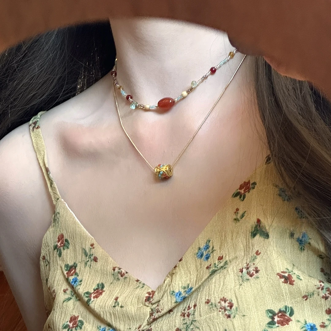 铜合金项链 丝绸之路项链敦煌配色新中式国风古风西域风情锁骨链