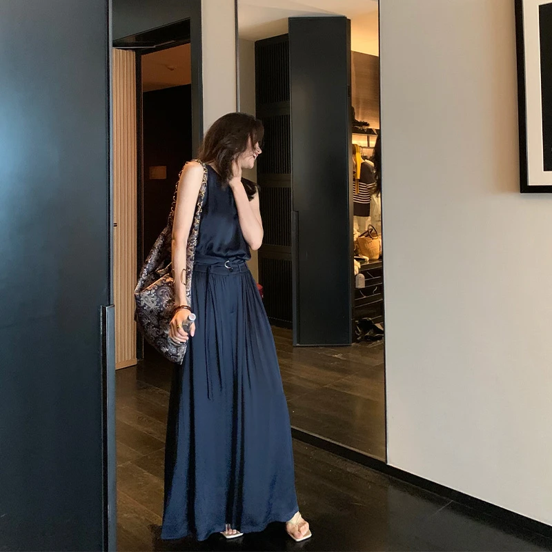 【ALONE SAVOR】龍喜儿 青屿 轻熟高级感无袖高腰上衣裤子套装J494