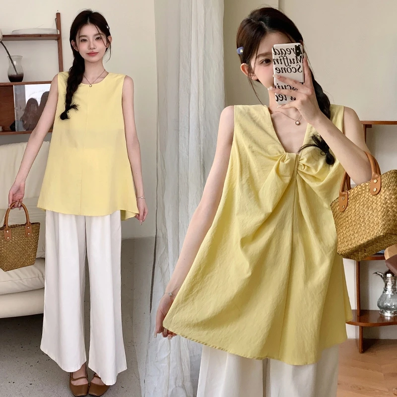 恩朵熊孕妇套装前后两穿无袖上衣夏季阔腿山本裤两件套孕妈套装