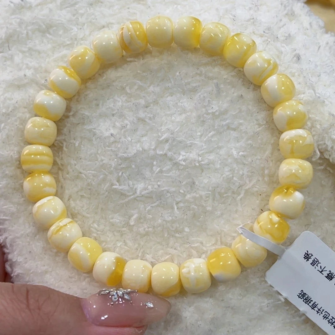 蜜蜡手链未镶嵌.***.8m瓷白花老型手串