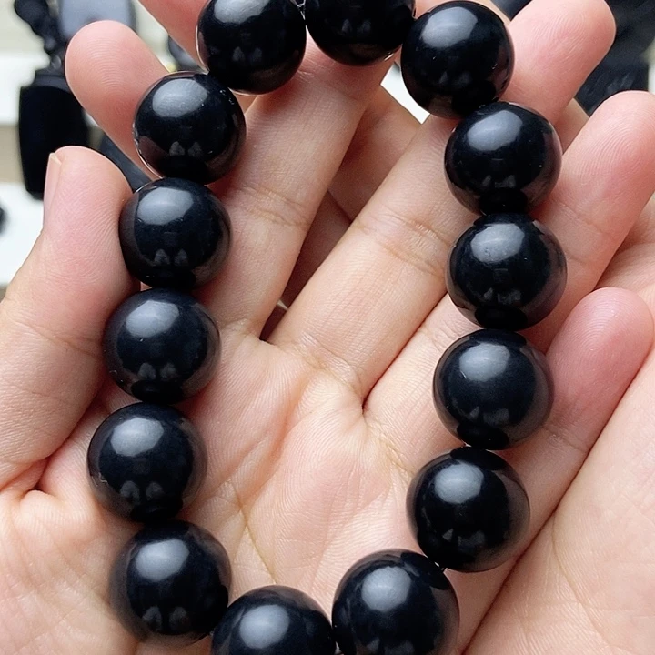 和田玉（墨玉）未镶嵌颈饰卡16圆珠手串