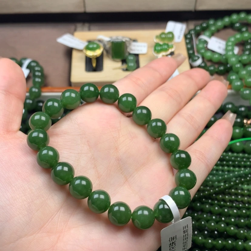 【闪购商品】和田玉（碧玉）手串未镶嵌10m菠菜辣绿色