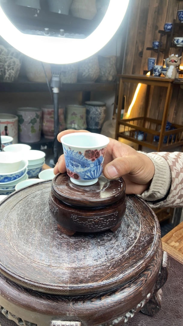 景德镇鱼藻纹直口手工单杯纯手工主人杯