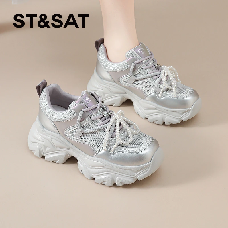 星期六女鞋厚底老爹鞋女款夏季复古鞋子女增高2025新款休闲运动鞋