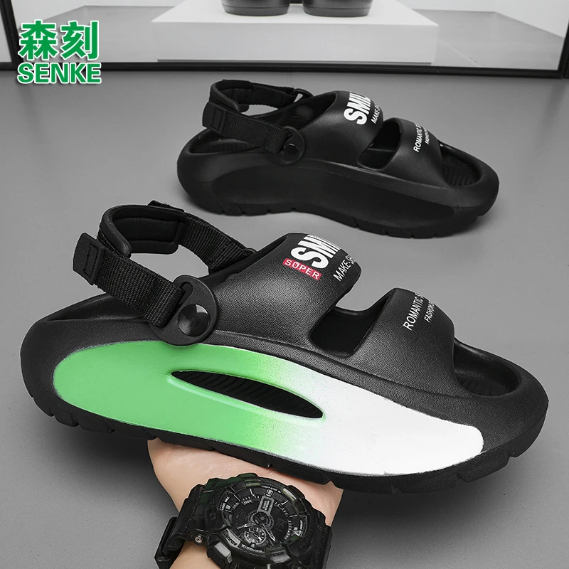 森刻潮拖夏季新款时尚百搭户外沙滩轻便柔软防滑耐磨情侣一字拖鞋