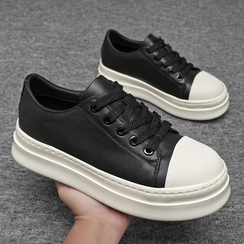 （美凯）美式大头黑白撞色头层牛皮德比鞋cleanfit松糕板鞋厚底RO