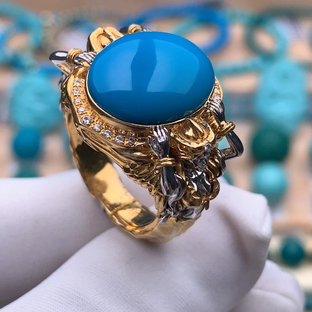 绿松石18K金镶嵌珠宝奇石