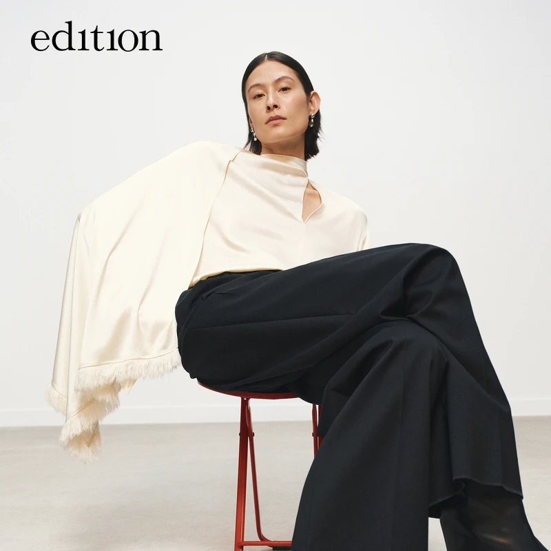 【达人专属】edition毛边围巾领桑蚕丝衬衫#EBD3TOP015