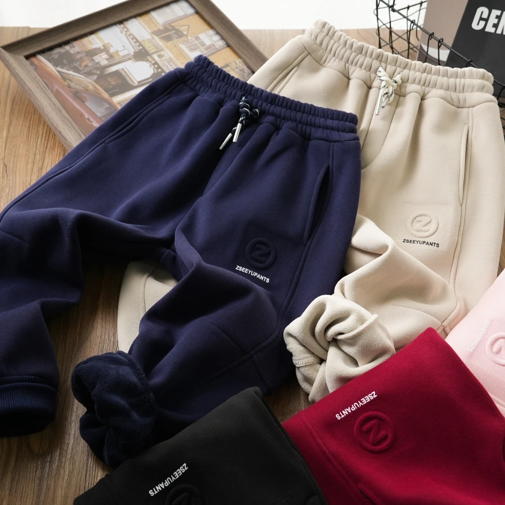 男童秋冬拼接加绒卫裤字母Z钢印中大童儿童抽绳裤子百搭80823