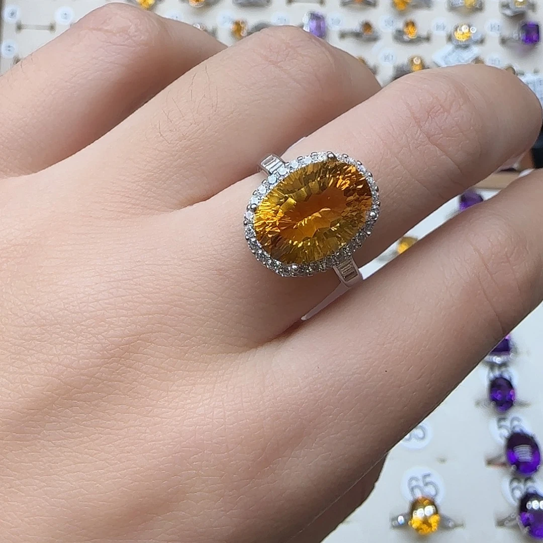 发****银S925镶嵌珠宝半成品水晶纯天然无优化黄水晶Q