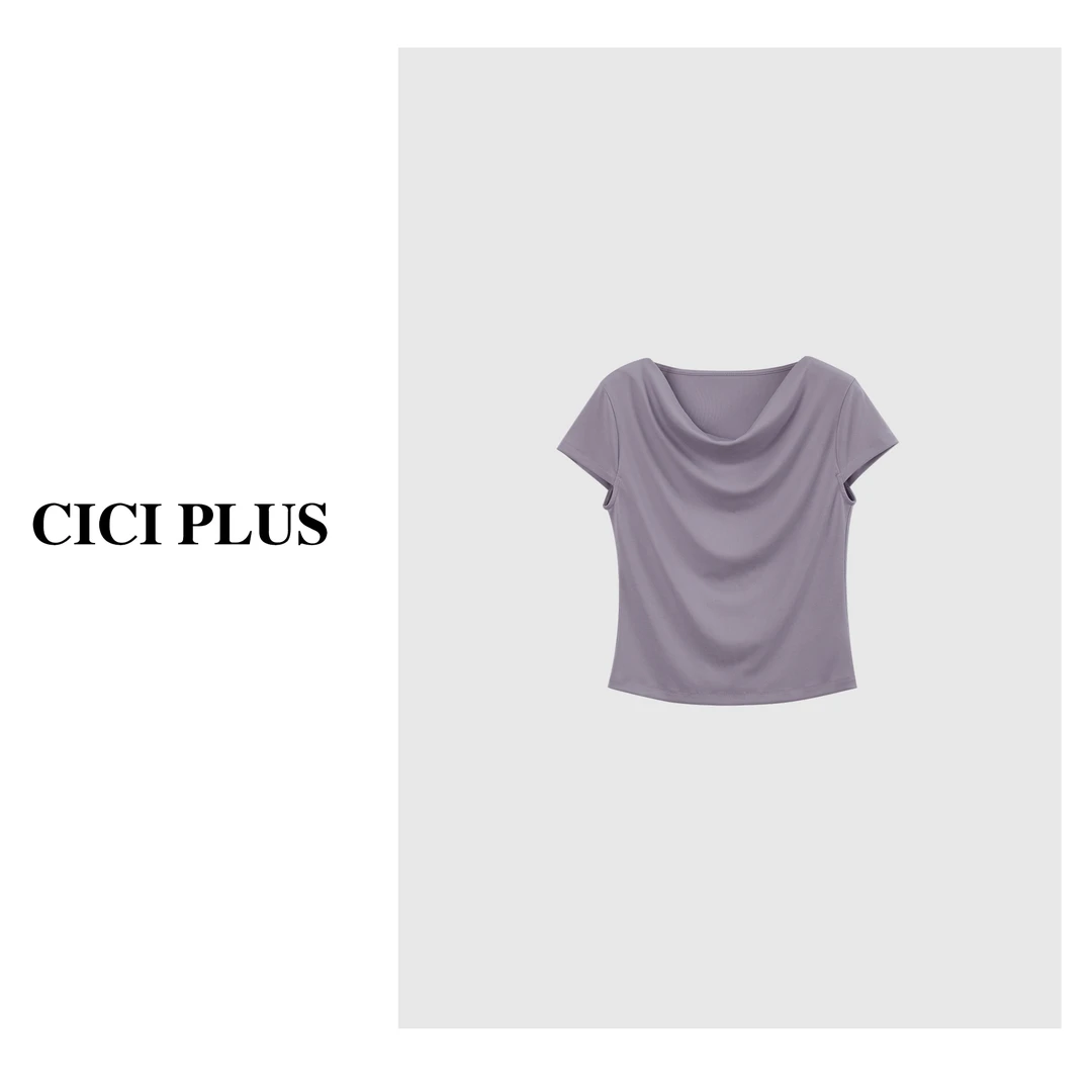 【CICI PLUS】 2025夏季“兰精莫代尔”立体感简约荡领百搭T恤25C6061