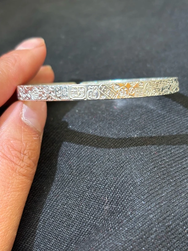 足银手镯 足银手镯轻奢复古镯子喜公公手工吉言手镯