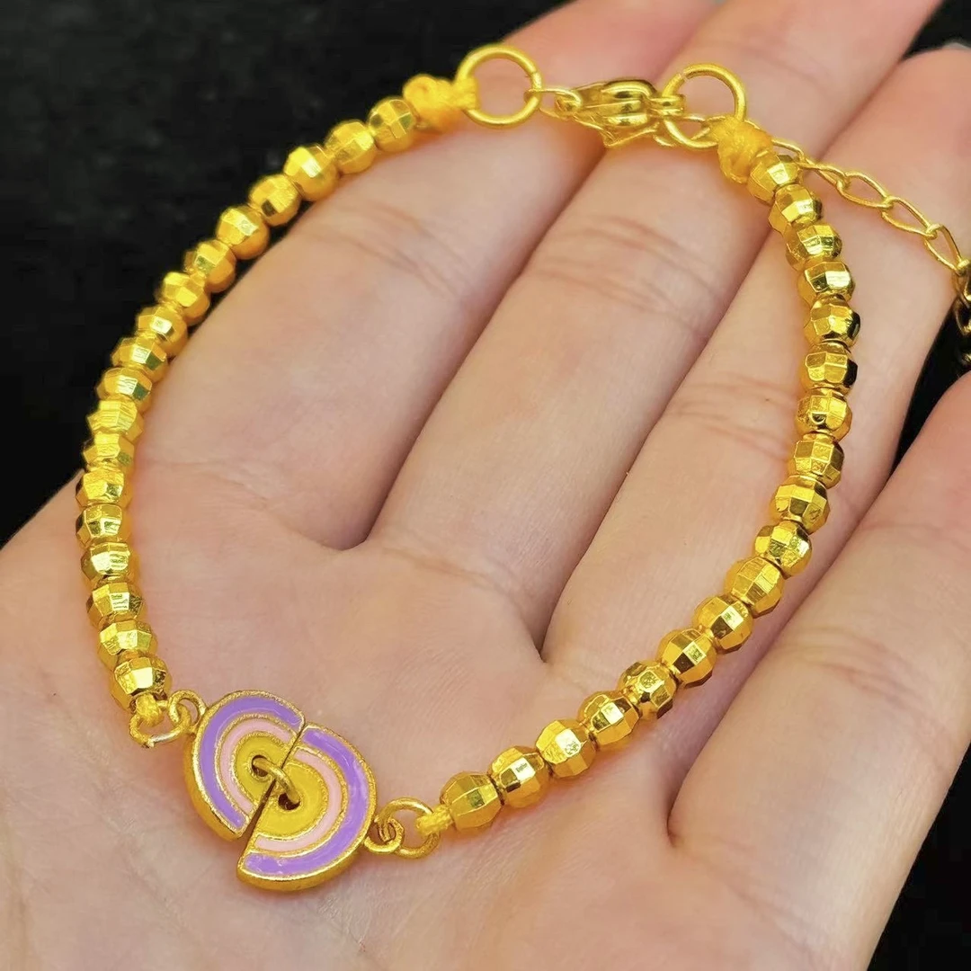 铜合金手链 宝藏女孩多金多福碎金精致礼物串珠饰品彩色百搭首饰