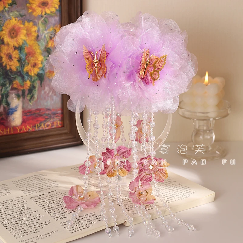 缪斯女神超仙流苏花朵抓夹蓬松灵动蝴蝶鲨鱼夹后脑勺盘发发夹发饰