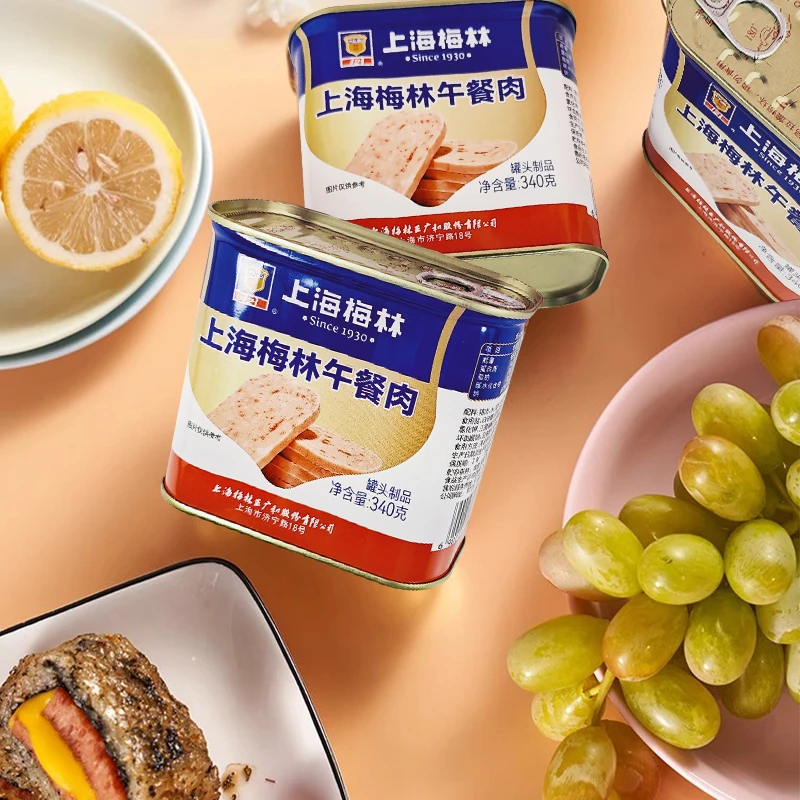 上海梅林午餐肉罐头340g即食速食猪肉蓝白罐头泡面火锅店商用