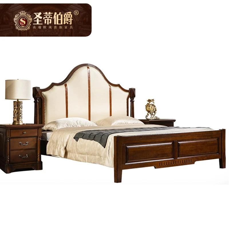 真皮床高端美式实木床1.8米主卧白色软包床家用婚床双人床轻奢