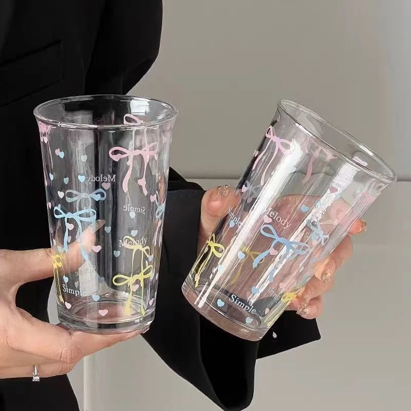 ins少女咖啡杯可爱翻口蝴蝶结高颜值水杯早餐玻璃杯杯子牛奶便携