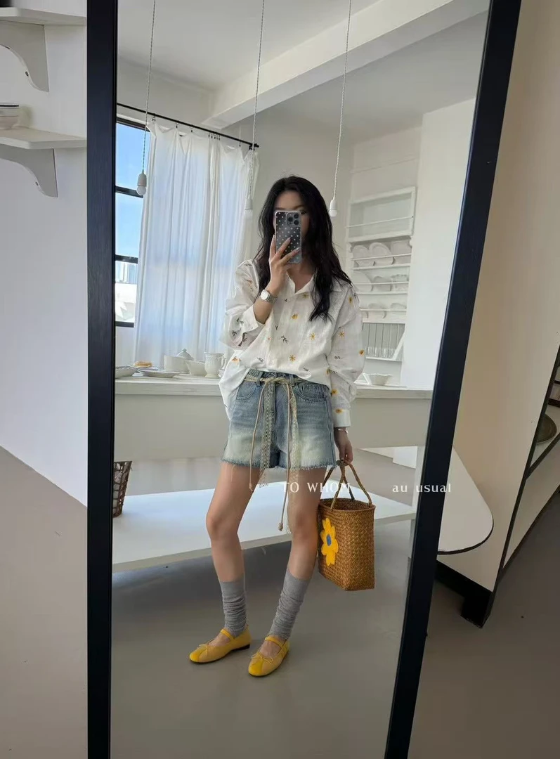 TOWARD 福秒（9towH30046#) 毛须边牛仔短裤 9-624