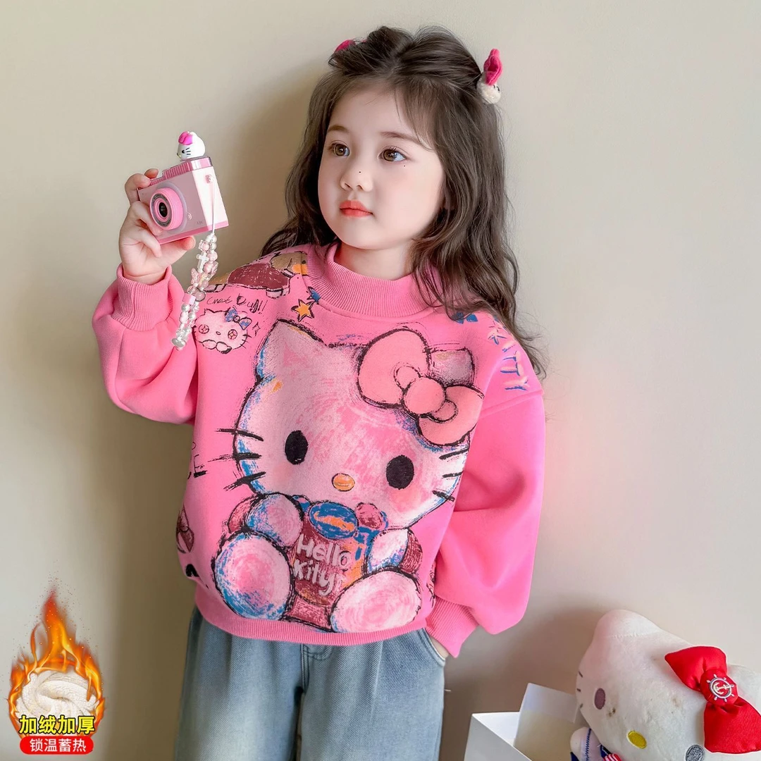 女童卡通印花卫衣秋冬季新款冬装上衣儿童保暖加厚女宝宝加绒