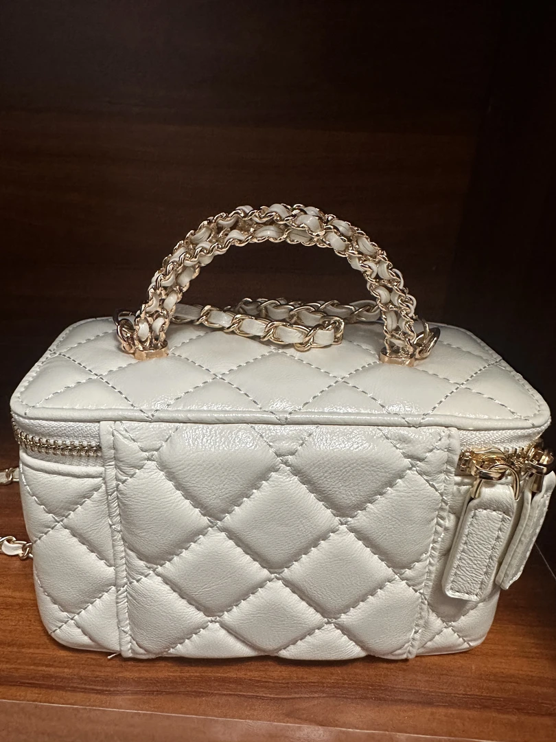 包包女士2025春夏新款荔枝纹斜跨包铂金包银扣单肩斜挎白色托特包