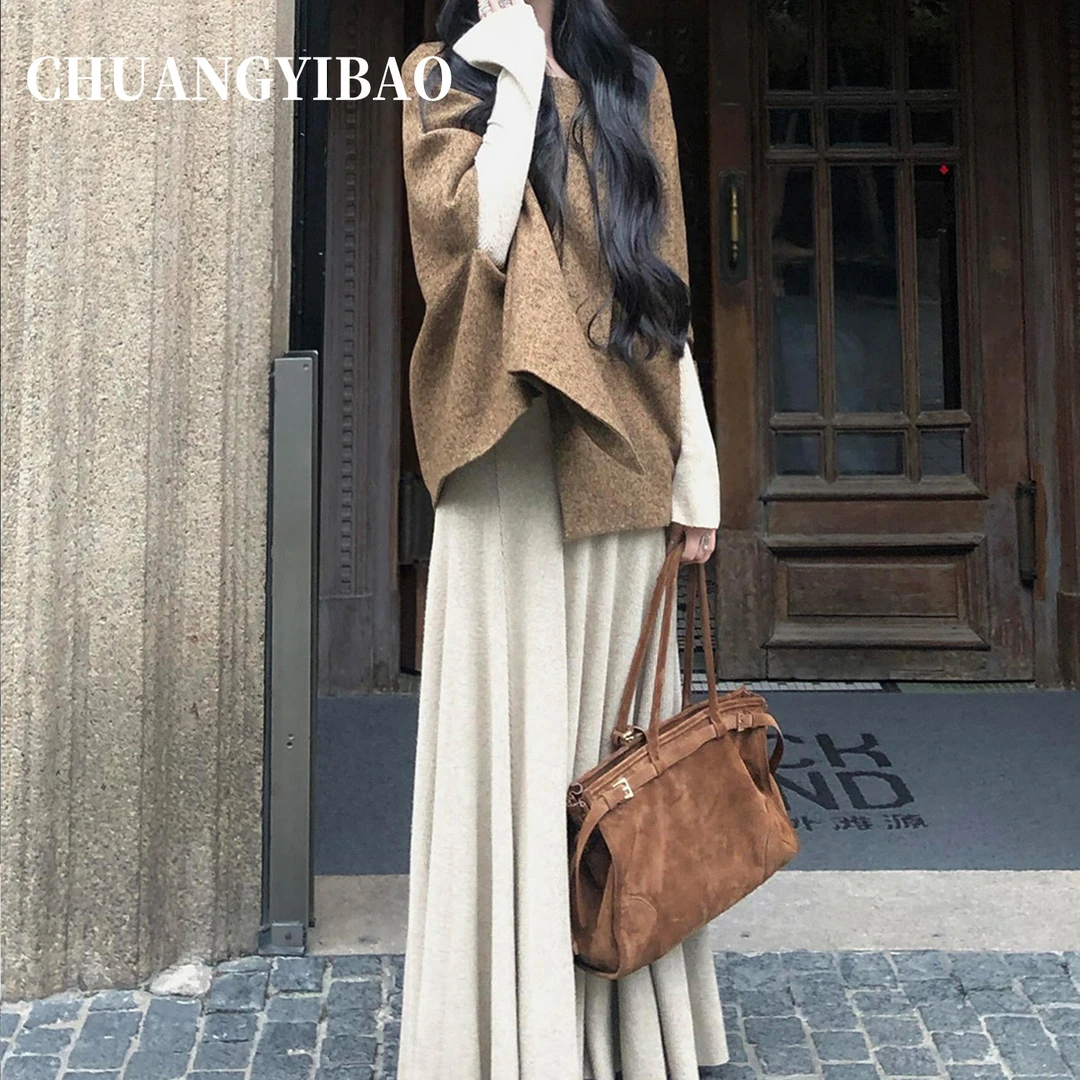 大容量麂皮绒手提托特包包女2025新款秋冬复古休闲百搭单肩通勤包