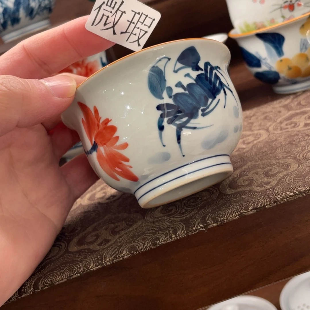 釉下手绘茶具微瑕