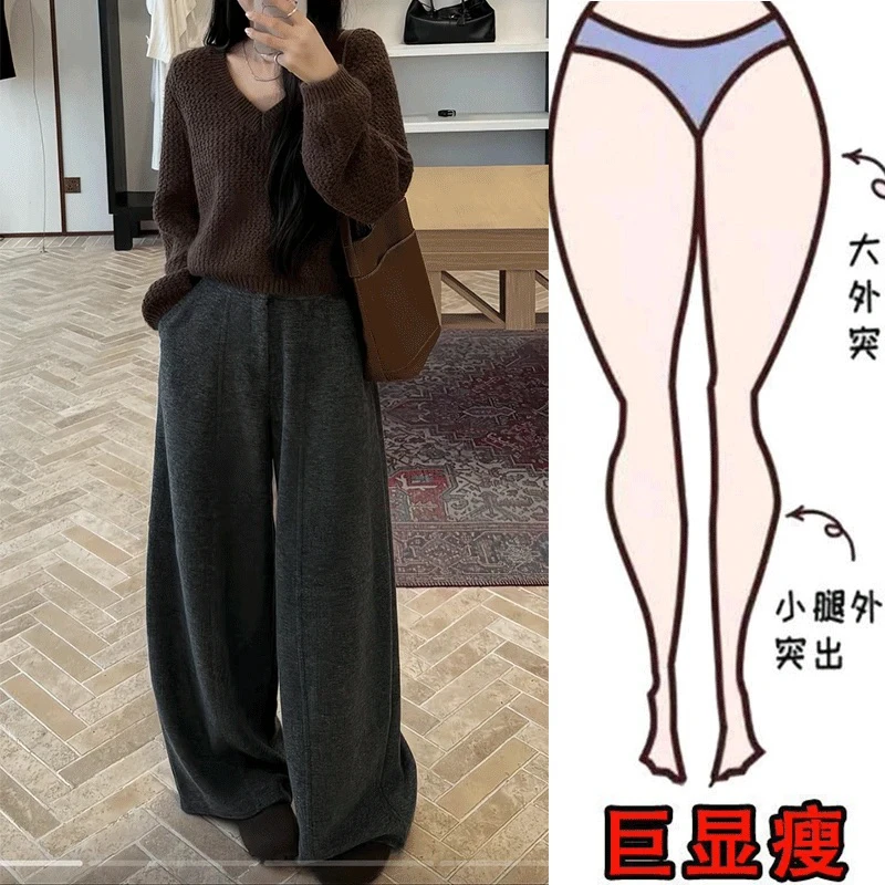 （现货）秋冬新款韩版宽松毛呢休闲裤梨形身材显瘦简约风阔腿裤子1
