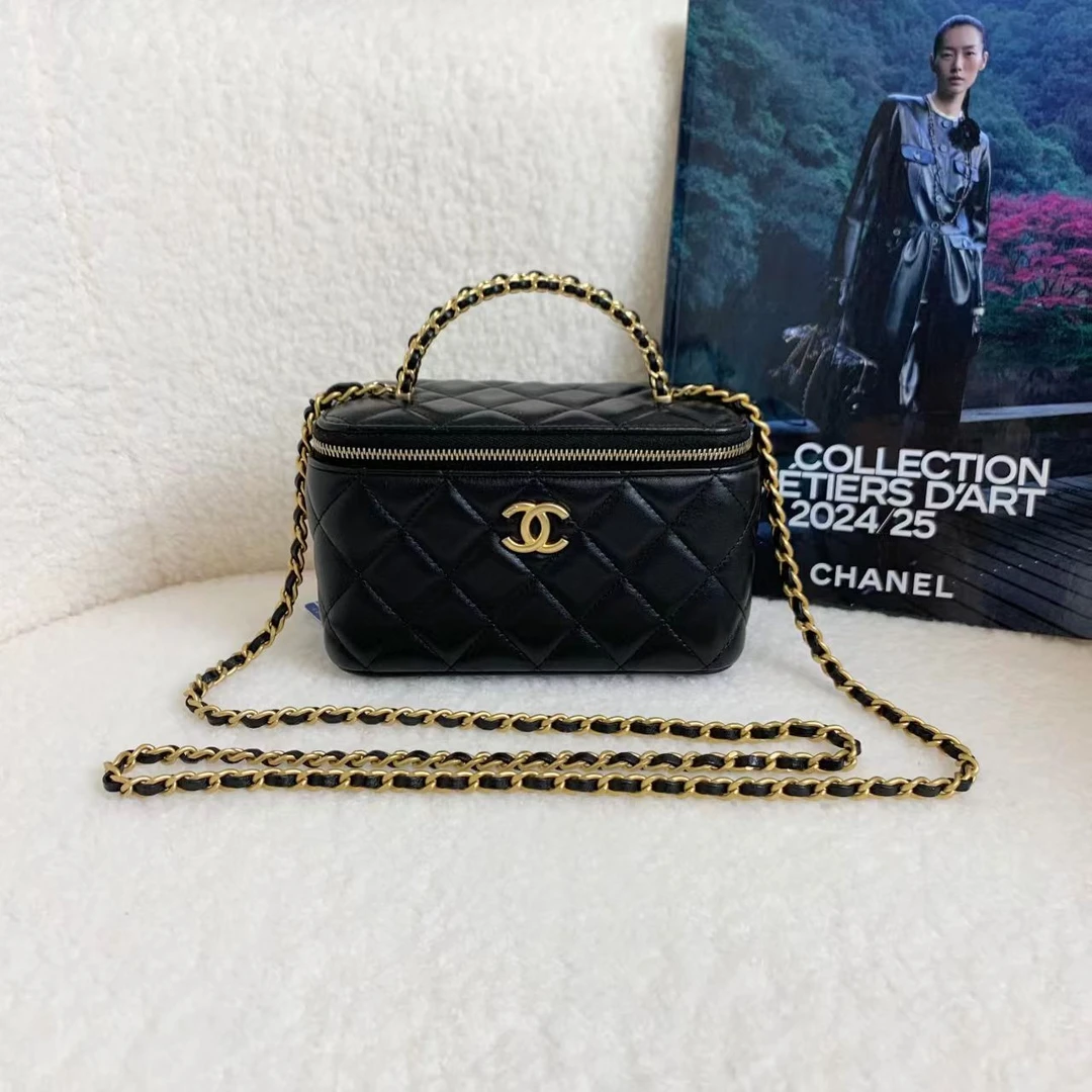 99新 Chanel/香奈儿 壹臻/22K黑金羊皮穿链手柄长盒子 92955479