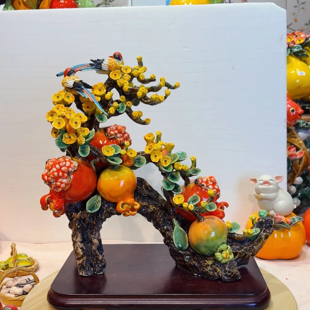 陶瓷石榴小鸟原作