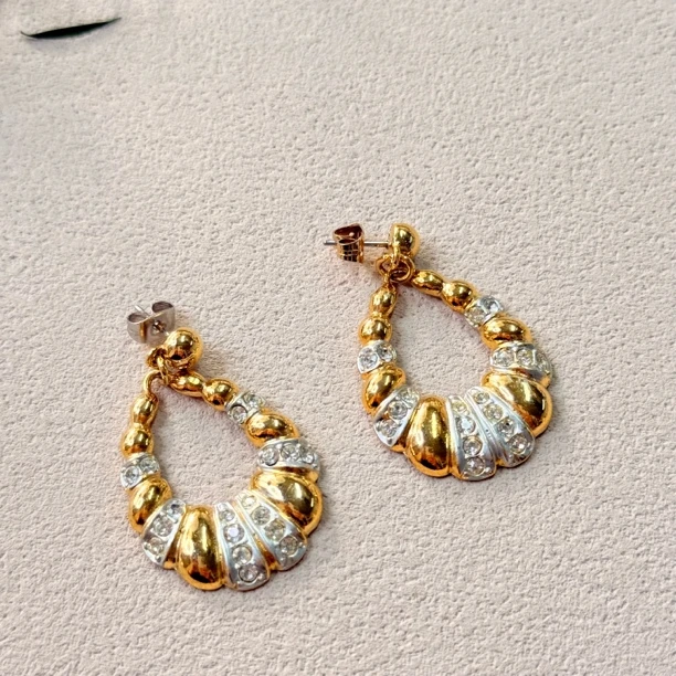 铜合金锆石耳饰 【六六中古】孤品复古扫肩耳钉ty1727