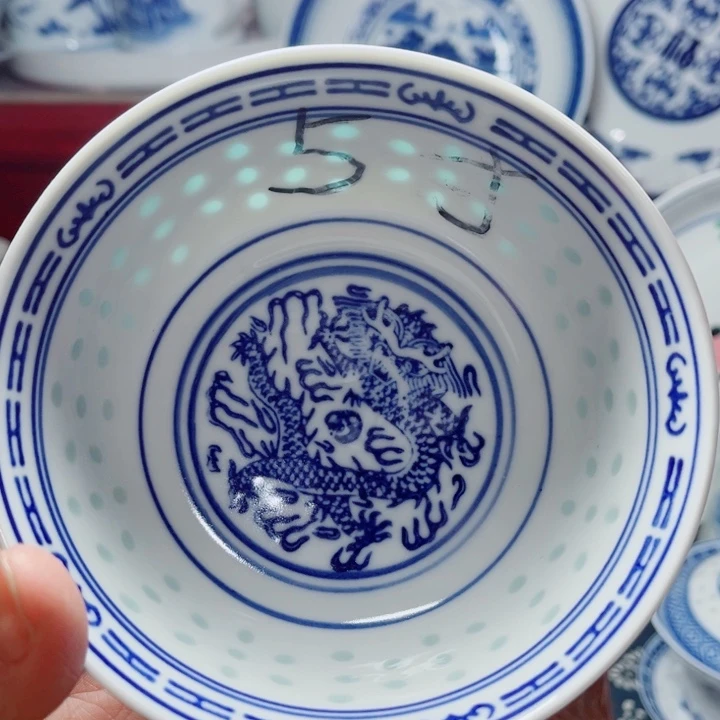 青花玲珑5寸饭碗龙纹
