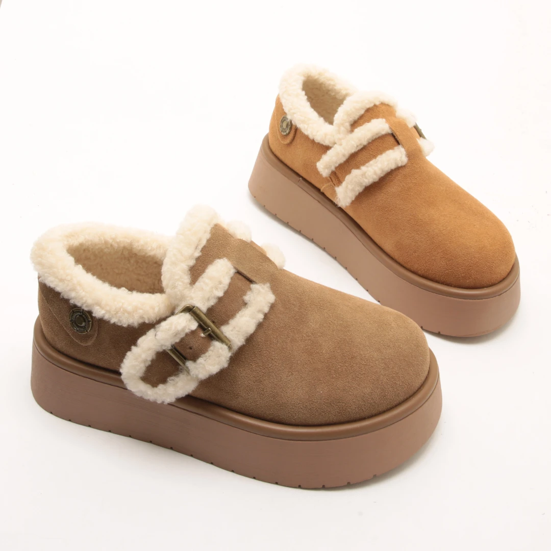 5678冬季新款厚底真皮勃肯鞋加绒休闲单鞋时尚百搭保暖短筒女鞋