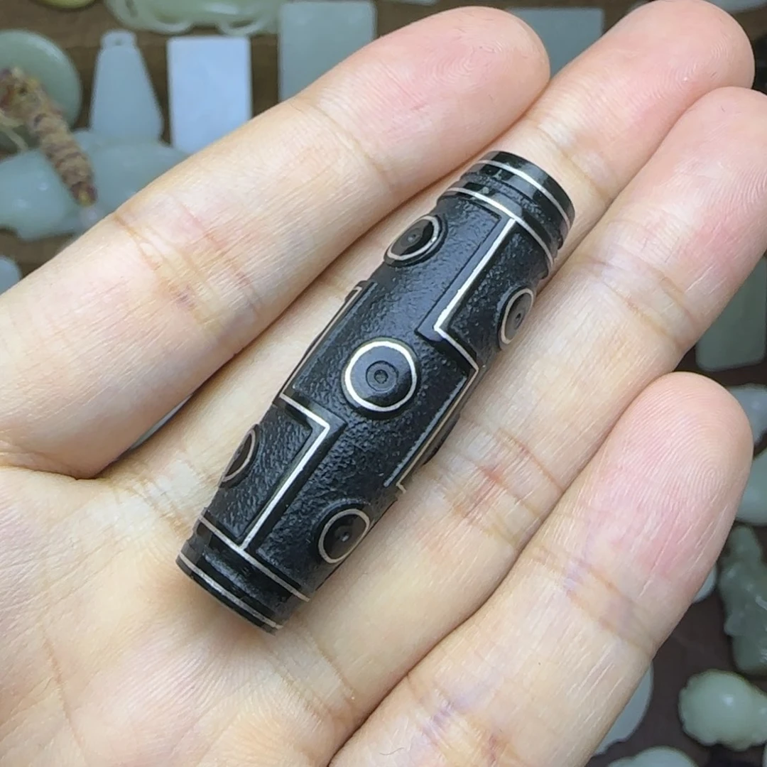 和田玉未镶嵌挂件黑青错银九眼