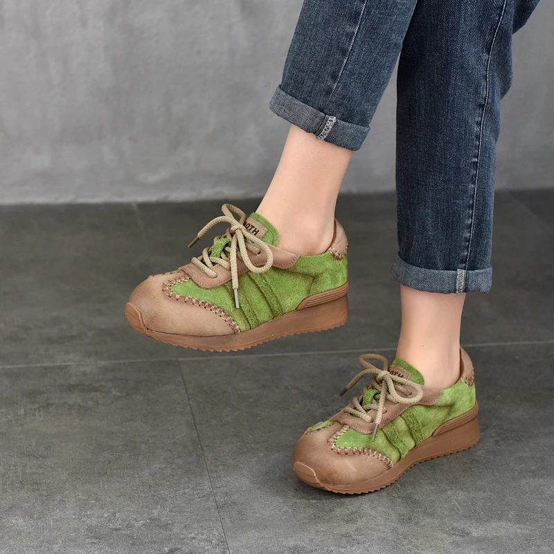 女鞋单鞋复古厚底拼色时尚百搭软底休闲鞋 | 美庶