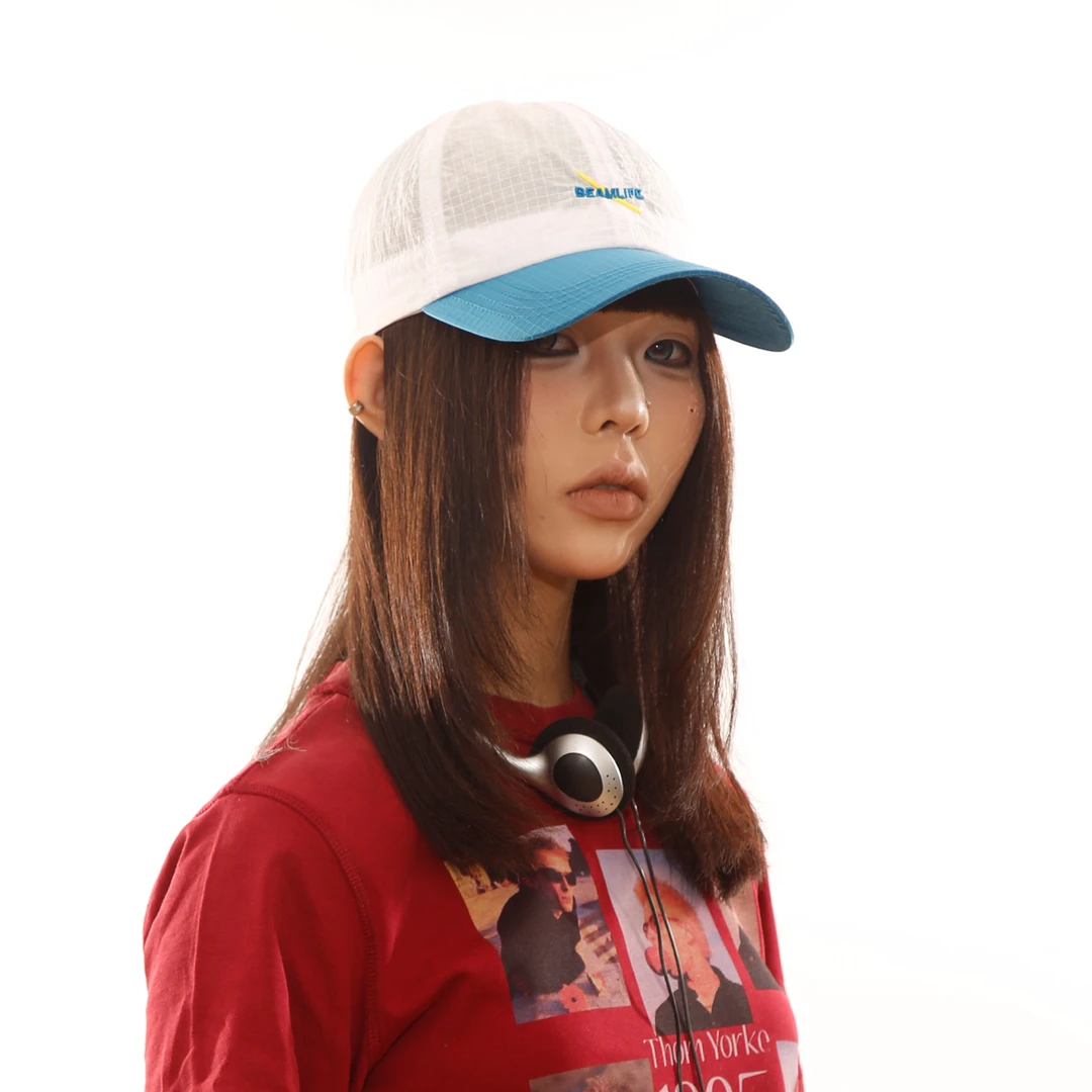 BEAMLIFE25SS原创夏季速干格纹轻薄户外运动拼接鸭舌帽软顶棒球帽