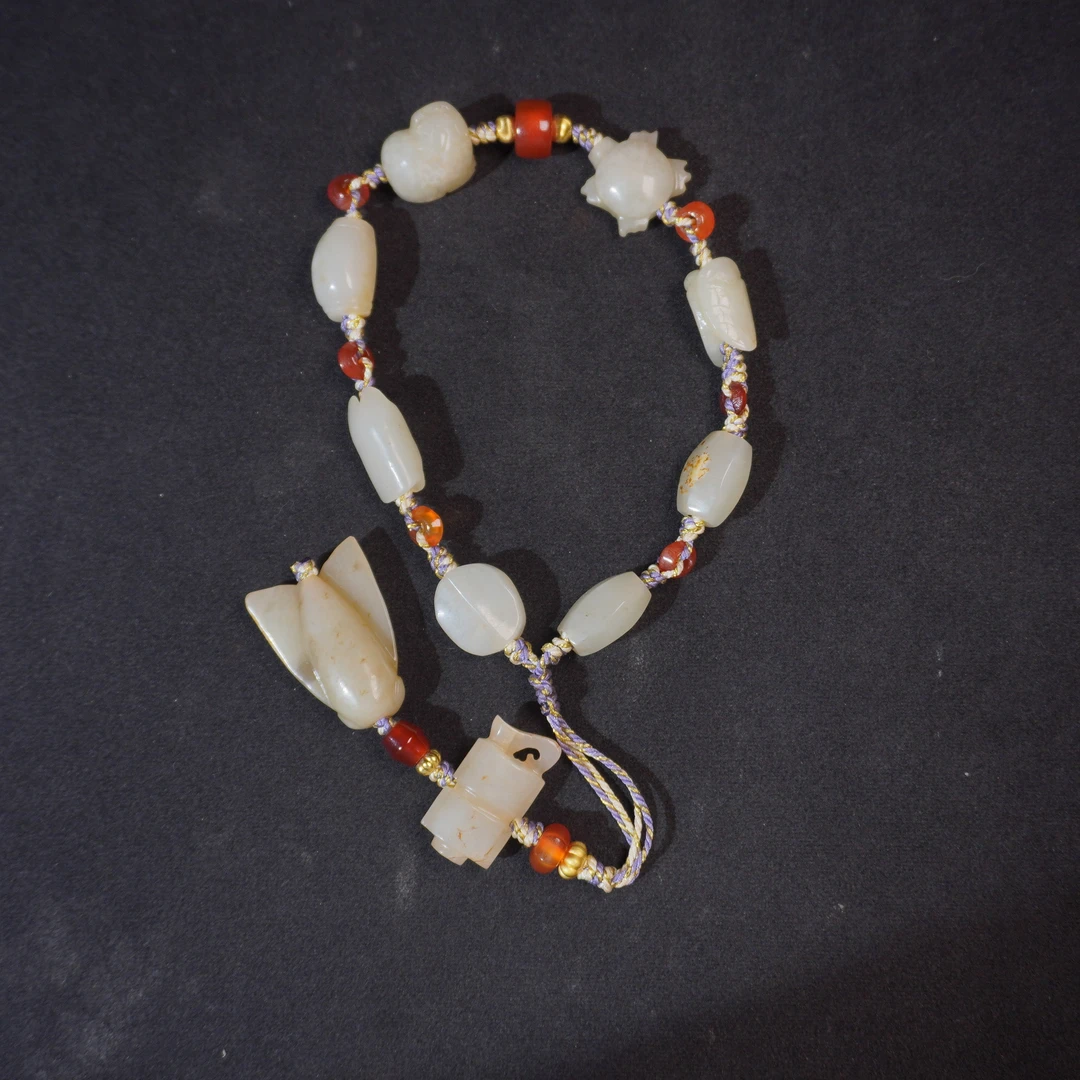 14YQ49 清 和田玉多宝串