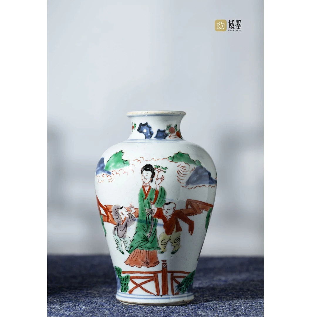 【拍卖-清康熙】·青花五彩仕女教子图梅瓶
