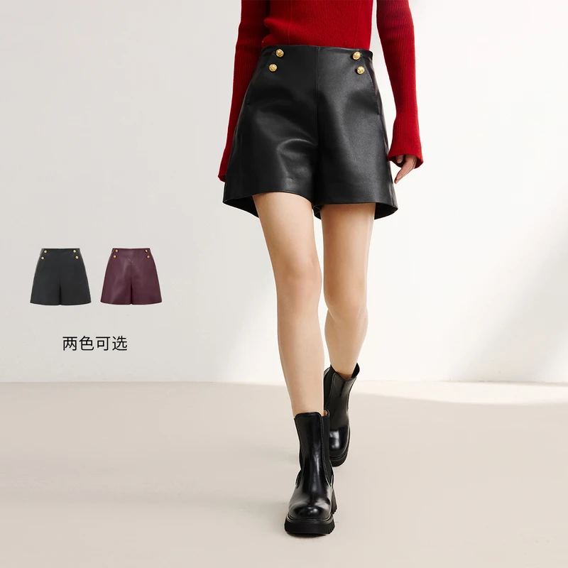 EP YAYING雅莹女装 高腰a字显瘦质感pu皮短裤 秋冬新品6202B