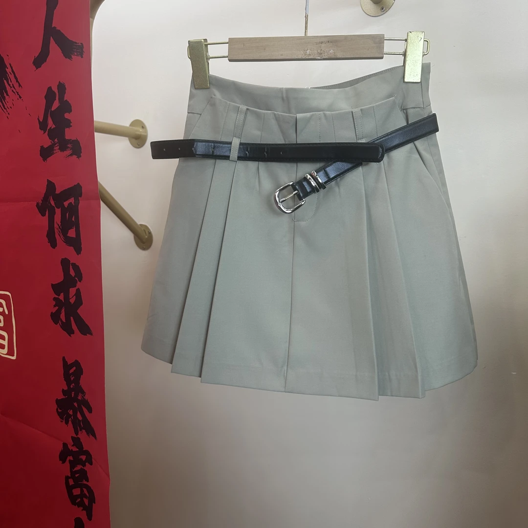 EGO-BCA022高腰百褶高级西装短裙超火设计感百搭遮胯a字半身裙