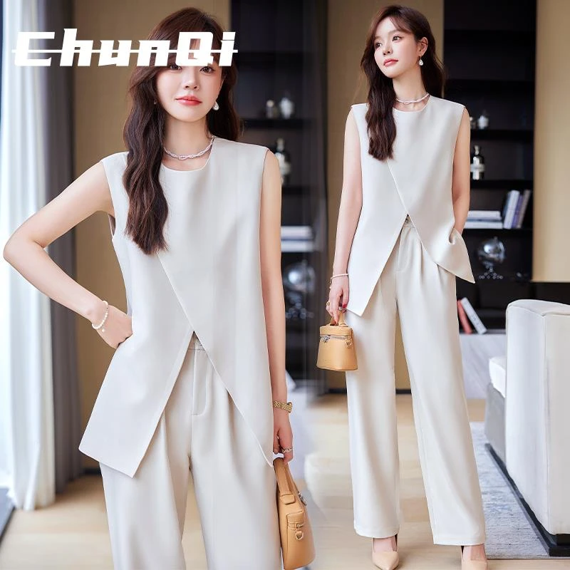 淳启高级感无袖西装马甲夏季新款职业装御姐气质女神范阔腿裤套装