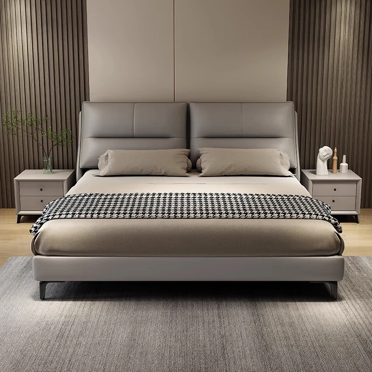 斜靠背皮床主卧双人床1.8米大床顶好麦品质家具婚床家用卧室
