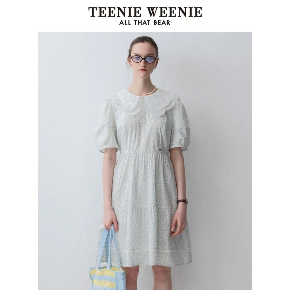 TeenieWeenie小熊蕾丝娃娃领碎花连衣裙莫奈花园风裙TTOW242503T