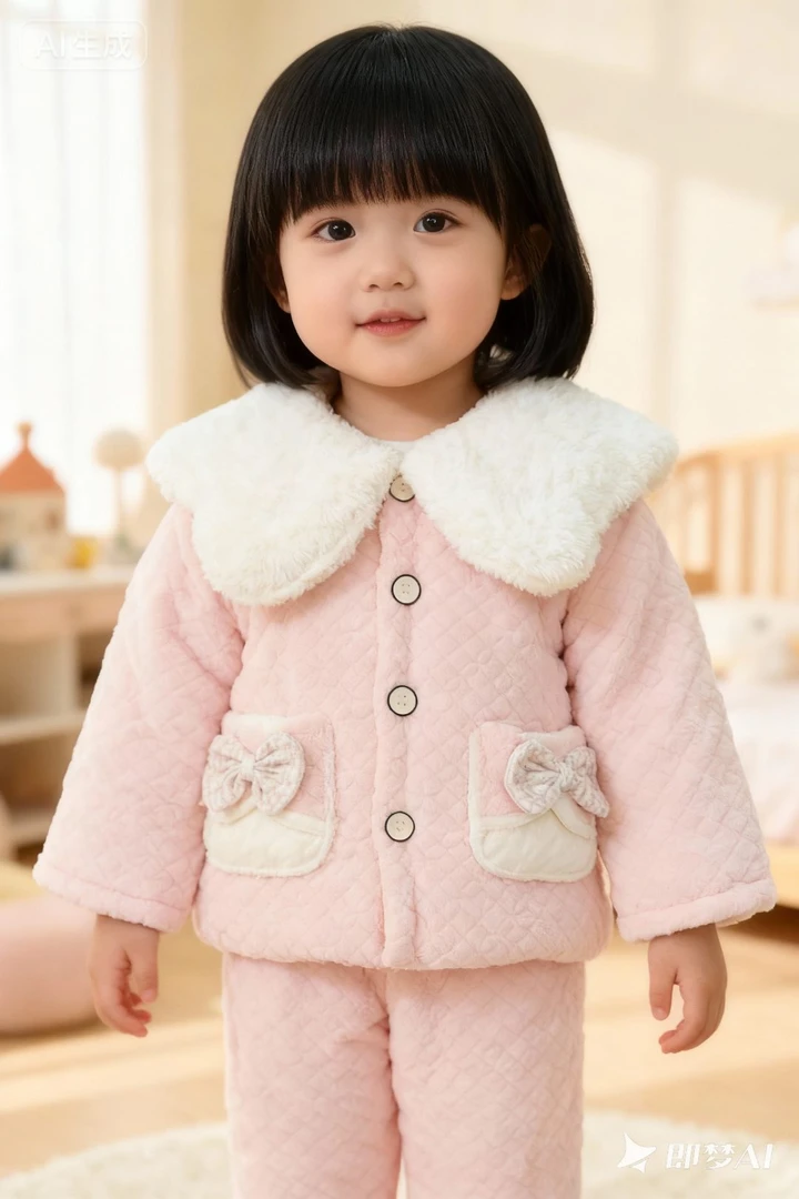 保暖长袖冬季家居服套装男童女童小童卡通风卡通睡衣