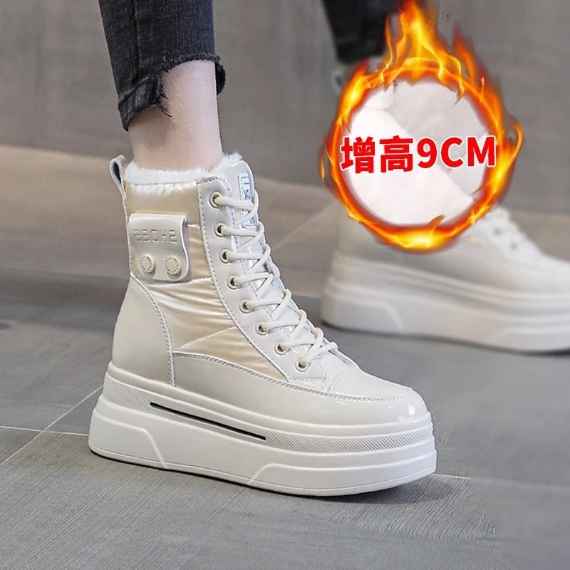 9CM内增高真皮雪地靴女2025秋冬新款厚底百搭加绒保暖小个子棉鞋